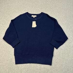 Philosophy Knitted Top WMNS S Navy Blue Ribbed Dolman Sleeve Pullover Stretchy